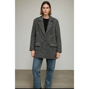 SUNCOO Paris Manteau Edison Coat Jacket T1 Women Black White Tweed Wool Blend